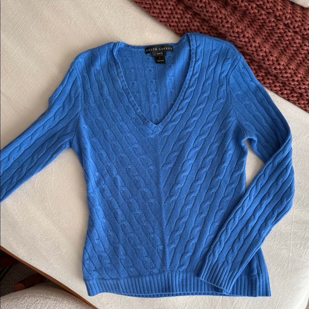 Ralph Lauren Cashmere Blue V-Neck Sweater